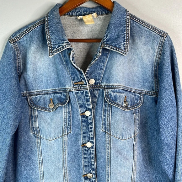 VINTAGE 90’s Cotton Ginny Plus Medium Wash Jean Jacket Fade Wash Loose 1X (S) - Picture 3 of 11